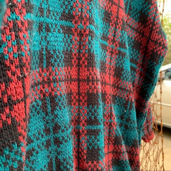 Vintage 90s Stefano green and red plaid oversize sweater LG - Picture 3 of 6